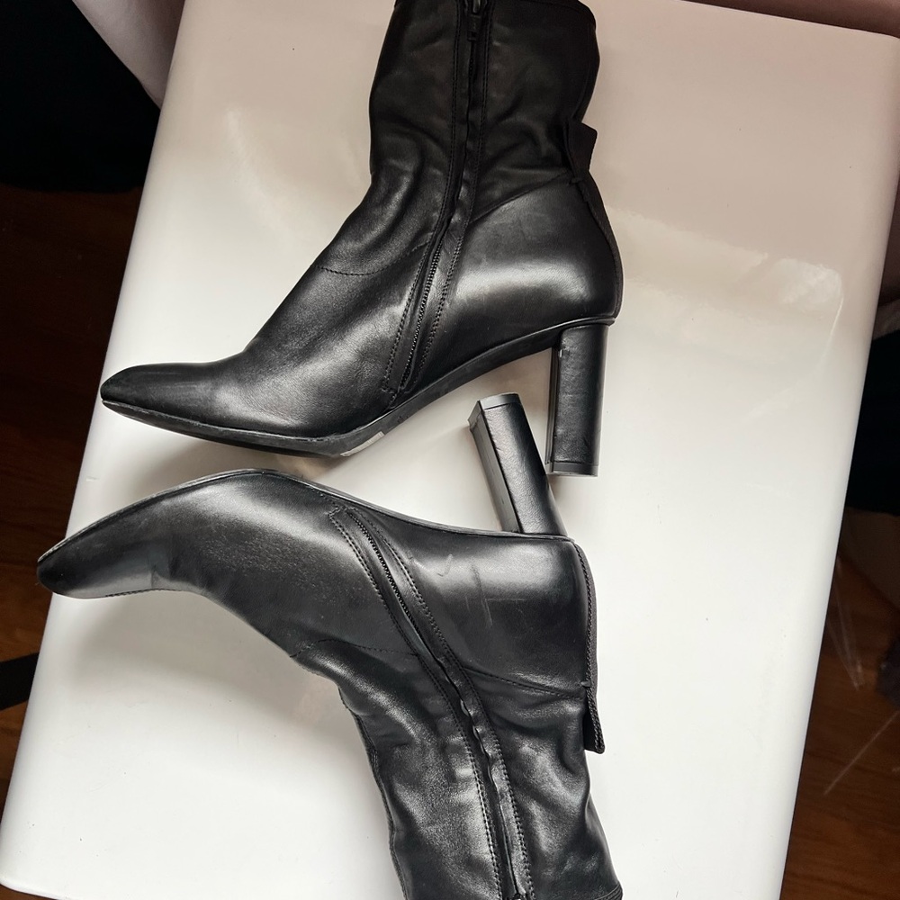 Joseph Leather Block Heel Ankle Sock Boots - Picture 5 of 11